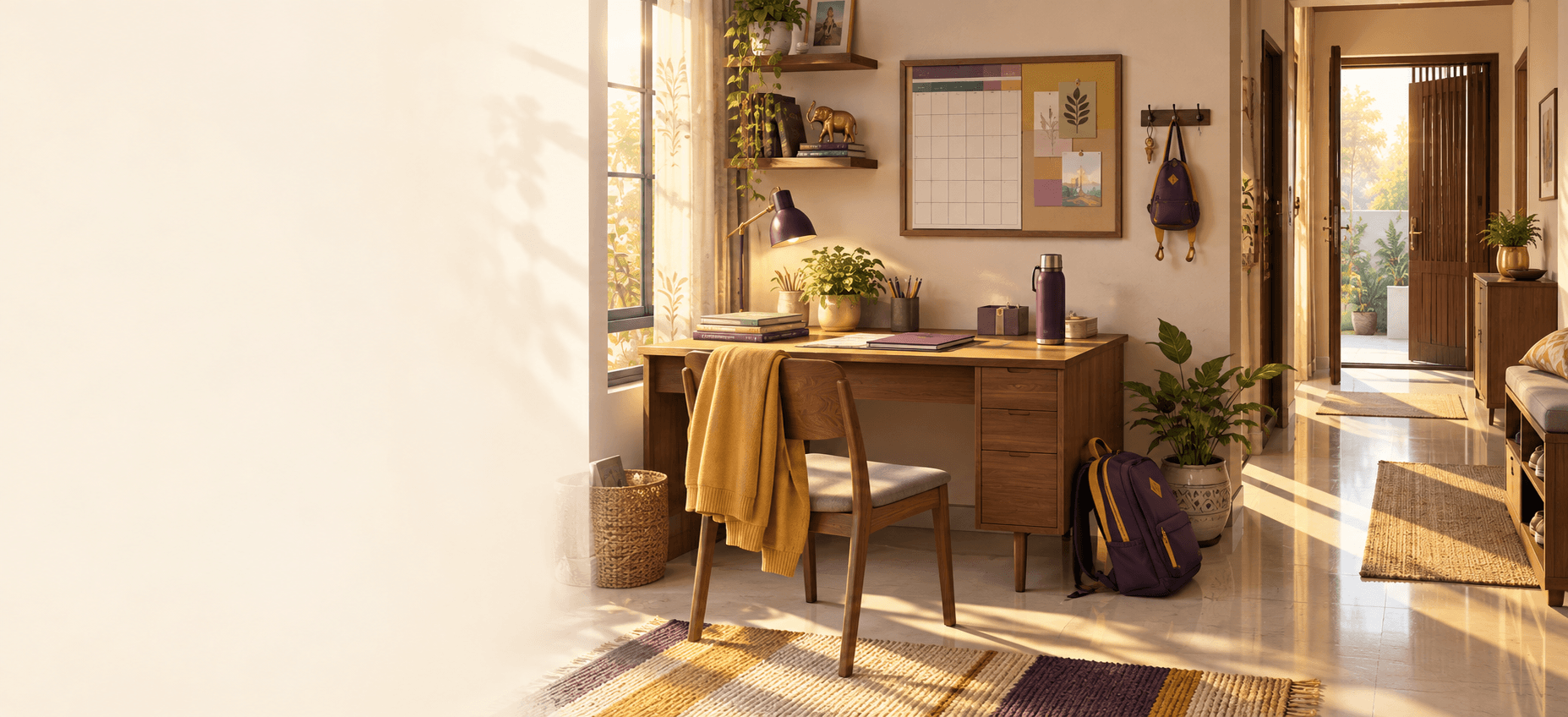 A family prepares for the school day at home